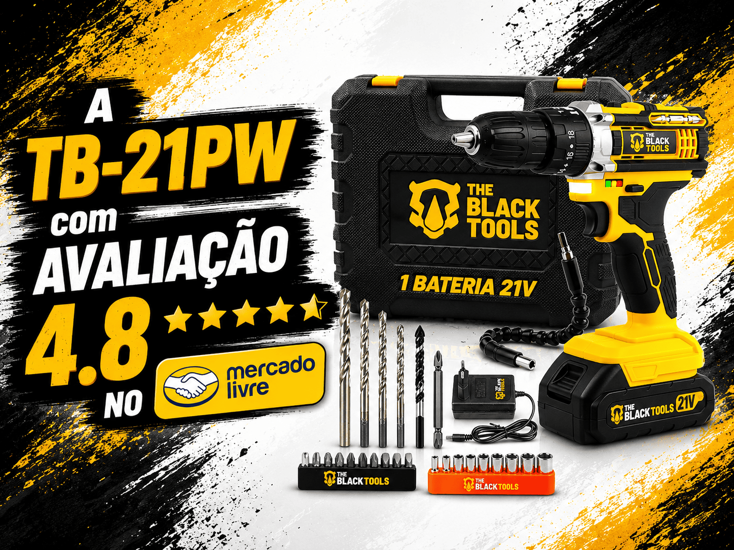 The Black Tools TB-21PW parafusadeira furadeira impacto 21V 1 bateria maleta