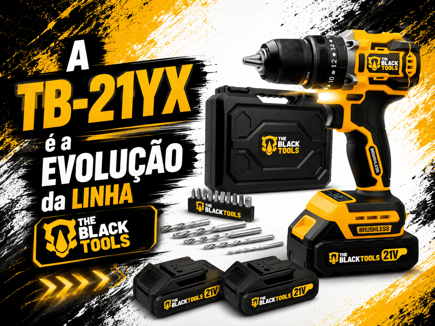 The Black Tools TB-21YX brushless motor sem escovas 21V 2 baterias profissional