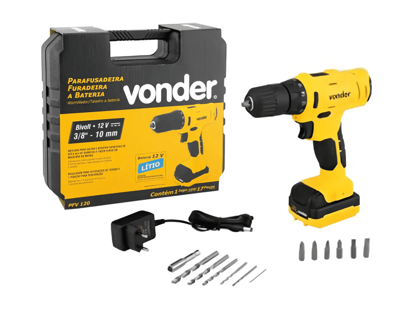 Vonder PFV120I — parafusadeira 12V com kit completo e carregador bivolt, melhor entrada do mercado