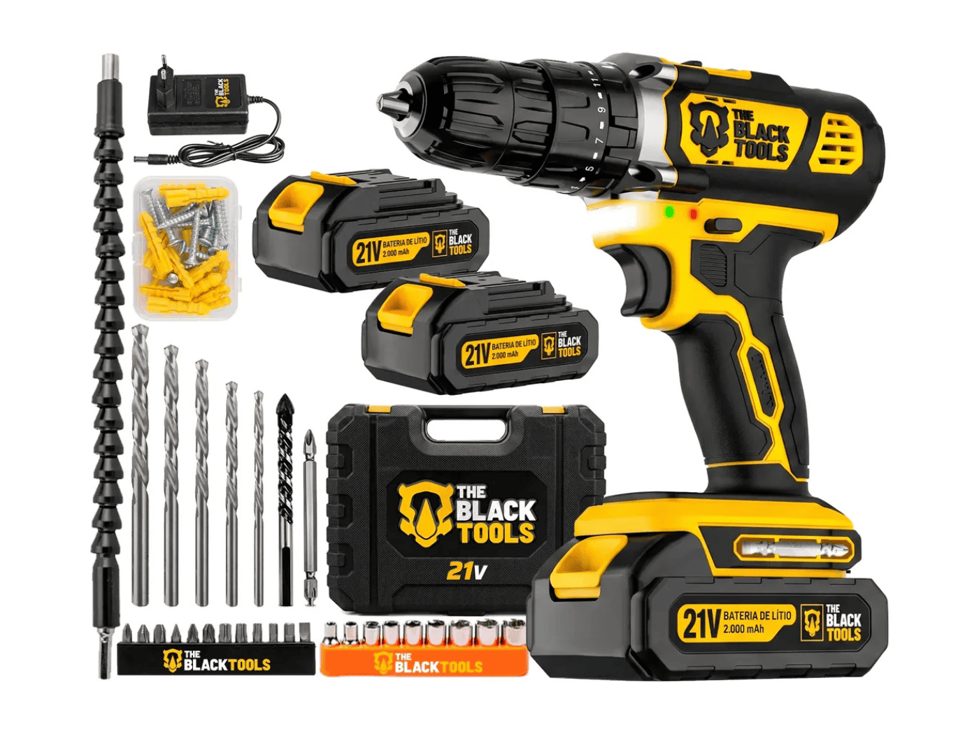 The Black Tools TB-21PX — parafusadeira furadeira de impacto 21V com 2 baterias e kit completo