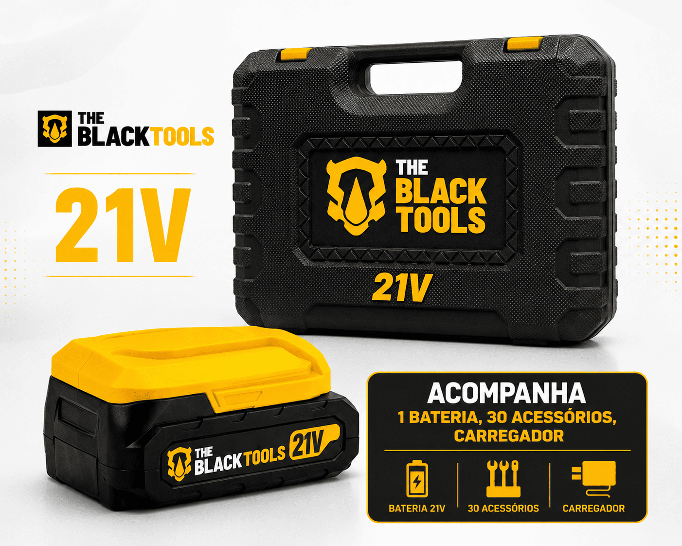 The Black Tools TB-21PW bateria 21V carregador bivolt maleta organizada